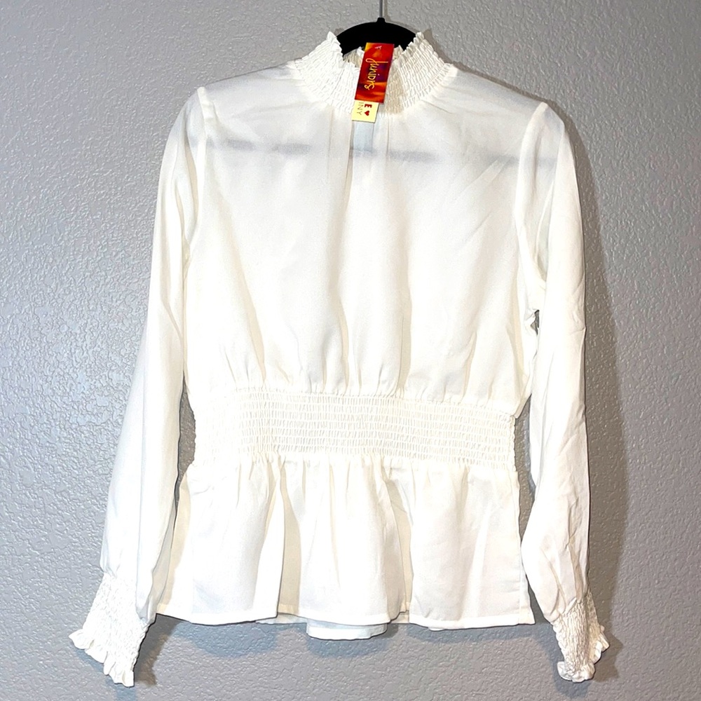 True Destiny Ivory High Neck Long Sleeve Blouse